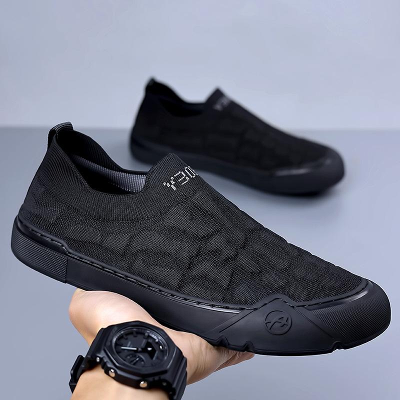 Flying Woven Mesh Shoes Men's 2024 Summer New Lightweight Soft-Soled Breathable Casual Shoes One-Footed Middle-aged Mesh Men's Shoes