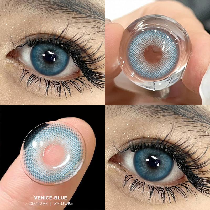 EYESHARE 2 Pieces Gray Pupils for Eyes Blue Colored Contact Lenses Natural Brown Lens Valid for 6 Months Soft Contacts