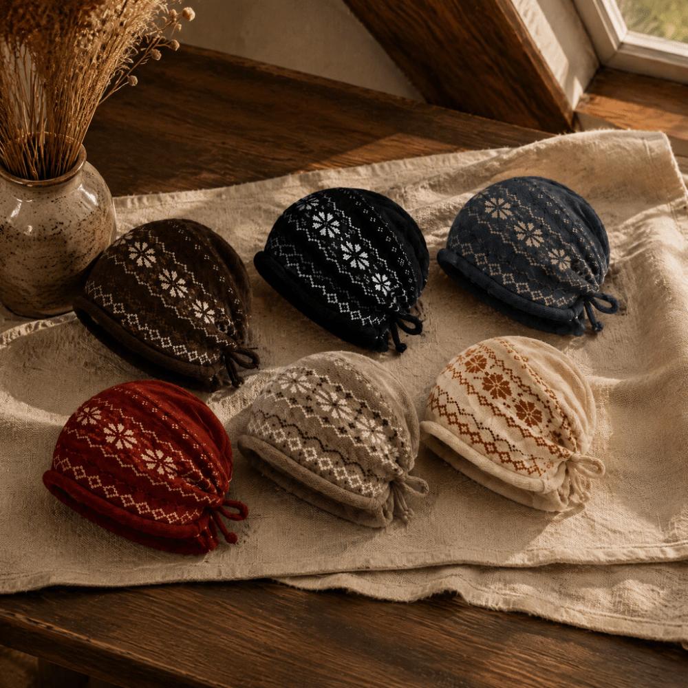 Thick Knit Knit Beanie Drawstring Roll Brim Warm Hat Vintage Slouchy Hat Autumn Winter