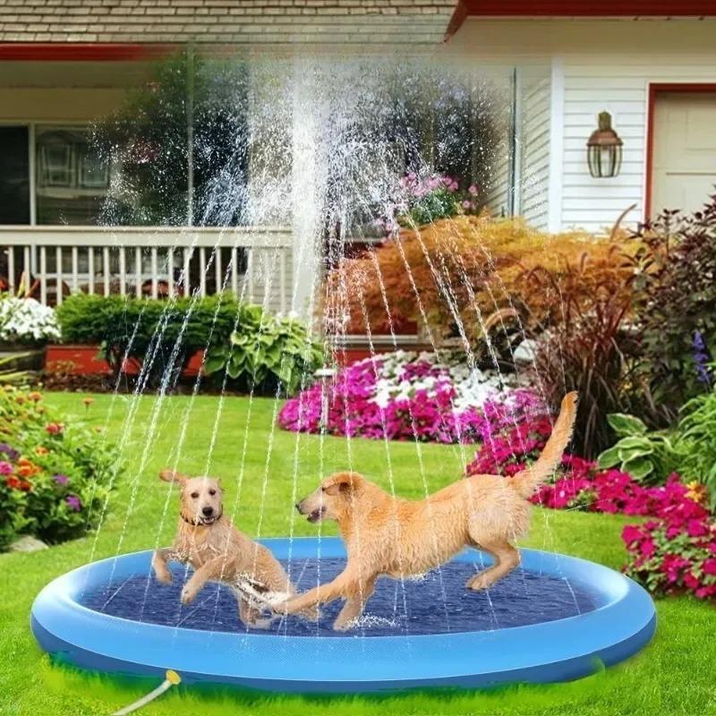 Large Inflatable Dog Pool 200/150/100cm Outdoor Splash Pad Cooling Water Mat for Pets Interactive Summer Play Fountain Garden