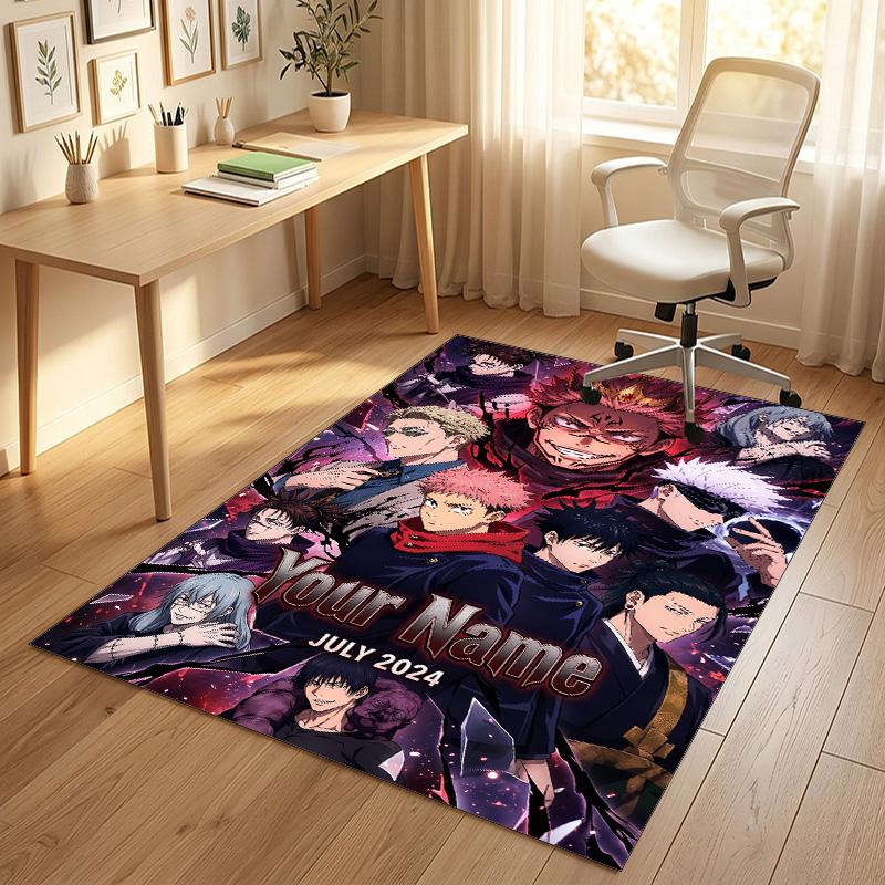 Personalized Crystal Velvet Carpet,Jujutsu Kaisen Custom Printed Name, Plush Area Rug For Home Indoor Decor