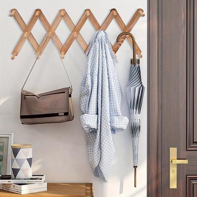 Cintre mural accordéon en bois 1 pièce, porte-manteau extensible avec chevilles, porte-chapeau extensible pour mur