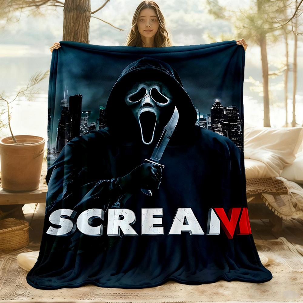 1pc ScreamHorror Outdoor Blanket Lightweight Flannel, Soft & Warm, All Season Use for Sofa, Outdoor, Camping, Living Room, Office, Chair