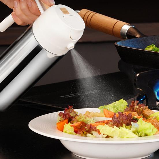 Dávkovač a rozprašovač olivového oleje 2 v 1 z nerezové oceli 360ml/430ml/500ml potravinářský olejový rozprašovač pro kuchyňské vaření, fritézu, smažení, grilování