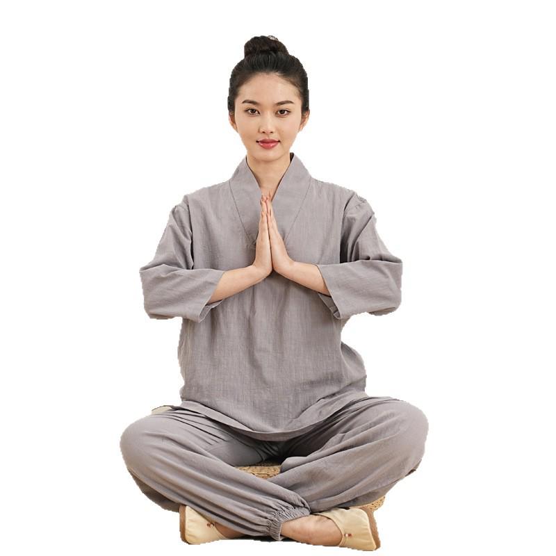 Unisexowy Zestaw Szat do Medytacji Zen: Siedmiorękawowy Hanfu z Bambusa, Bawełny i Lnu do Jogi i Medytacji.