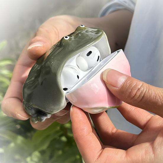 Custodia Protettiva Rana Novità Custodia Auricolari Rana Brutta Copertura Protettiva Animale Divertente per Auricolari Wireless per Airpods