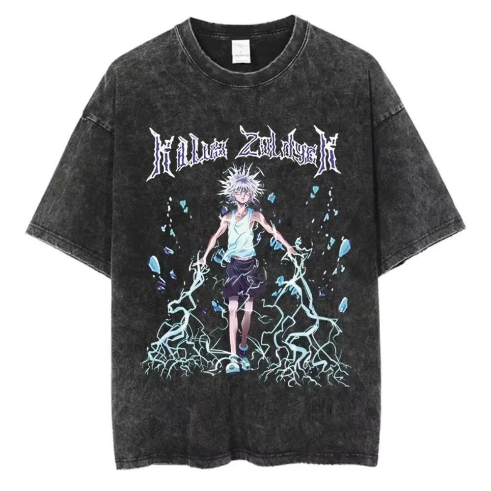 Hunter X Hunter Killua Anime Back Print Unisex Heavy Cotton Vintage Black Streetwear Women And Men T-Shirt