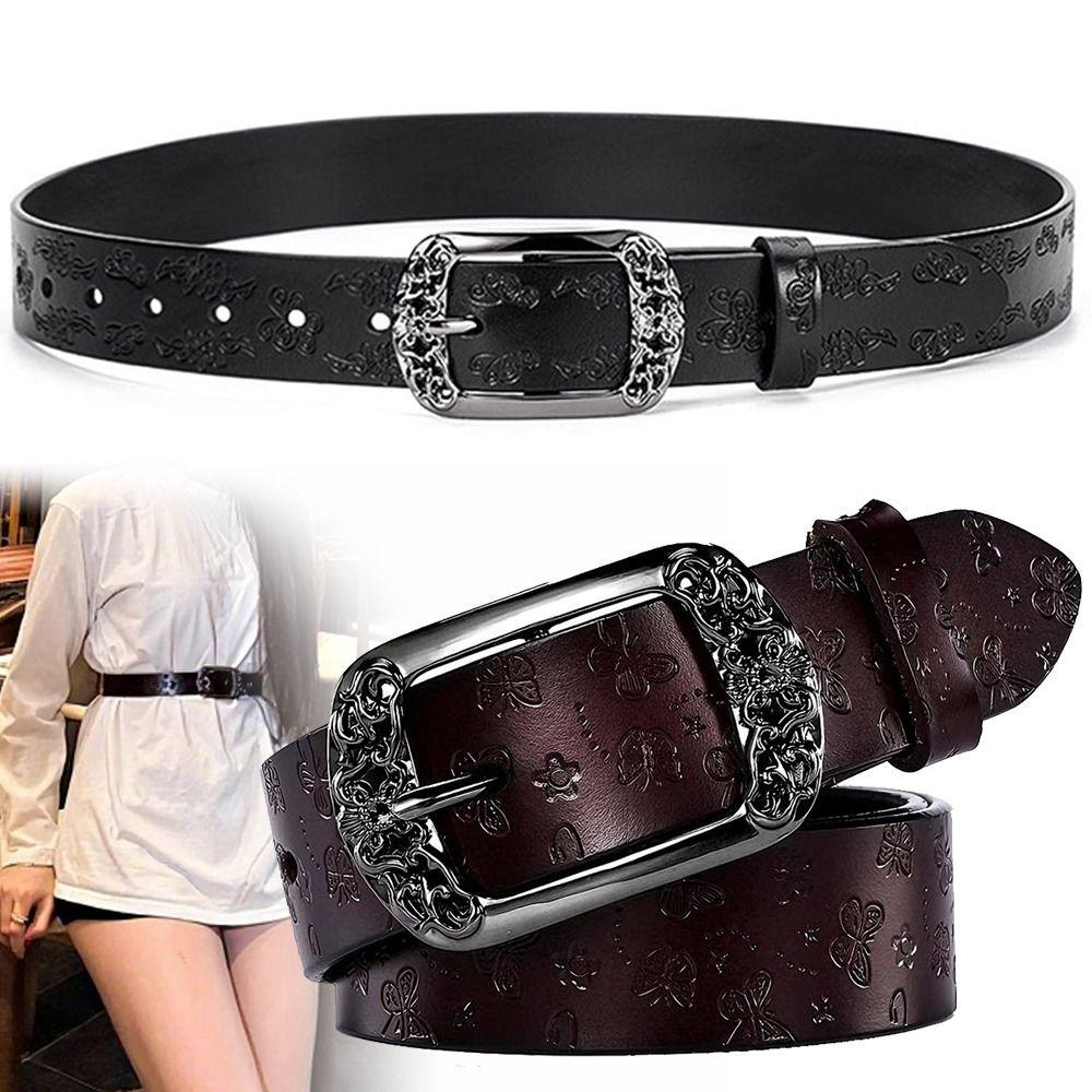 Alloy Pin Buckle Carved Waist Belt Harajuku Punk Waistband Fashion PU Leather Belt  For Women