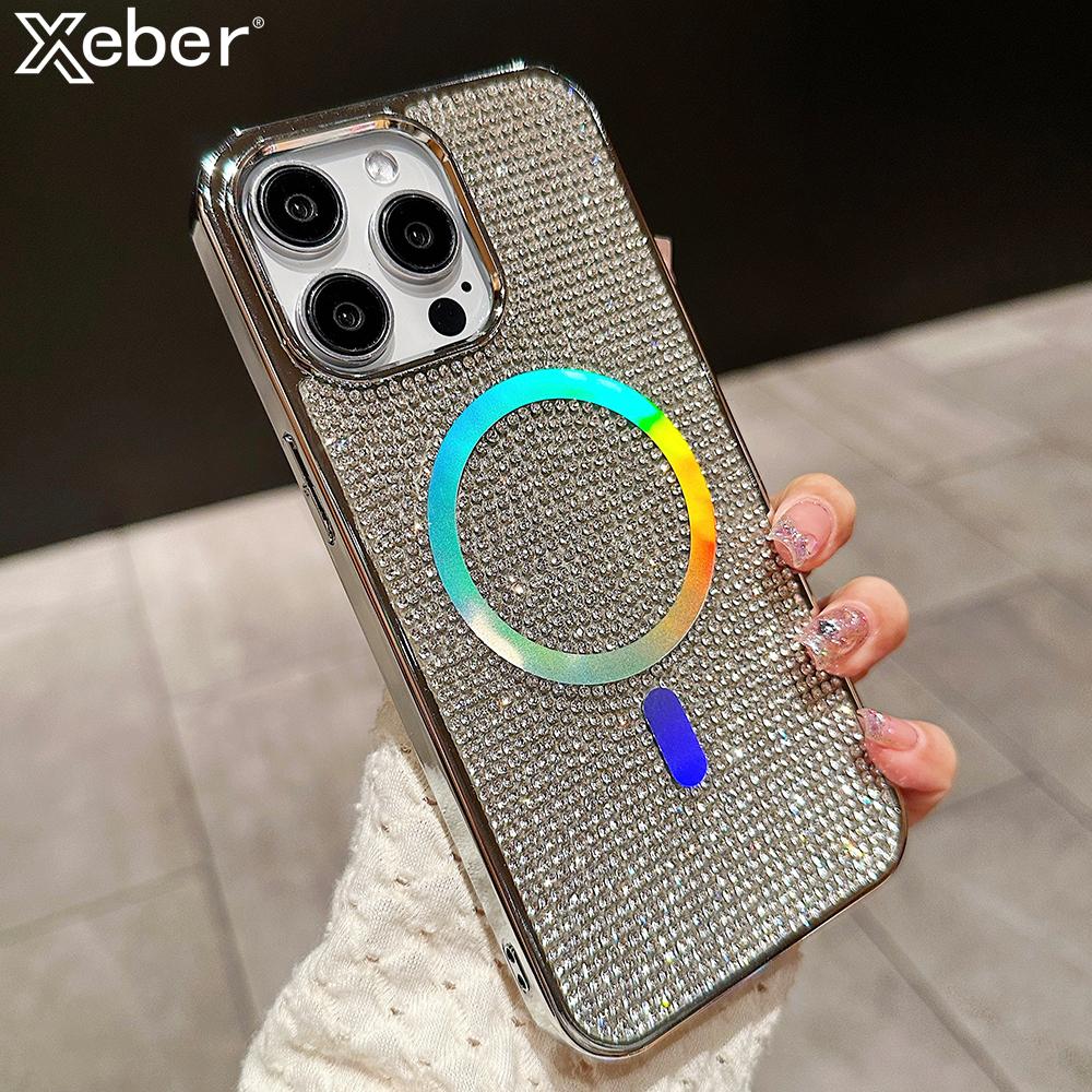 Luxury Laser Diamond Magnetic Case for IPhone 15 Pro Max 11 12 13 14 Plus for Magsafe Wireless Charging Plating Glitter Cover