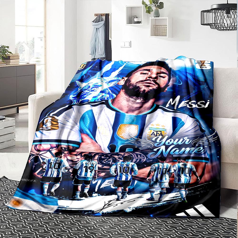 Football Messi Customize Your Name Blanket Gift Personalized Blanket Soft Warm Cozy for Office Office Chair Seaside Nap All-Season Use