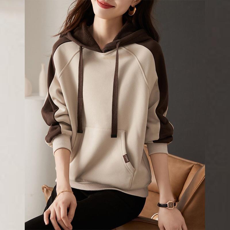 Dámská mikina s kapucí, ležérní, volný, zesílený top střední délky