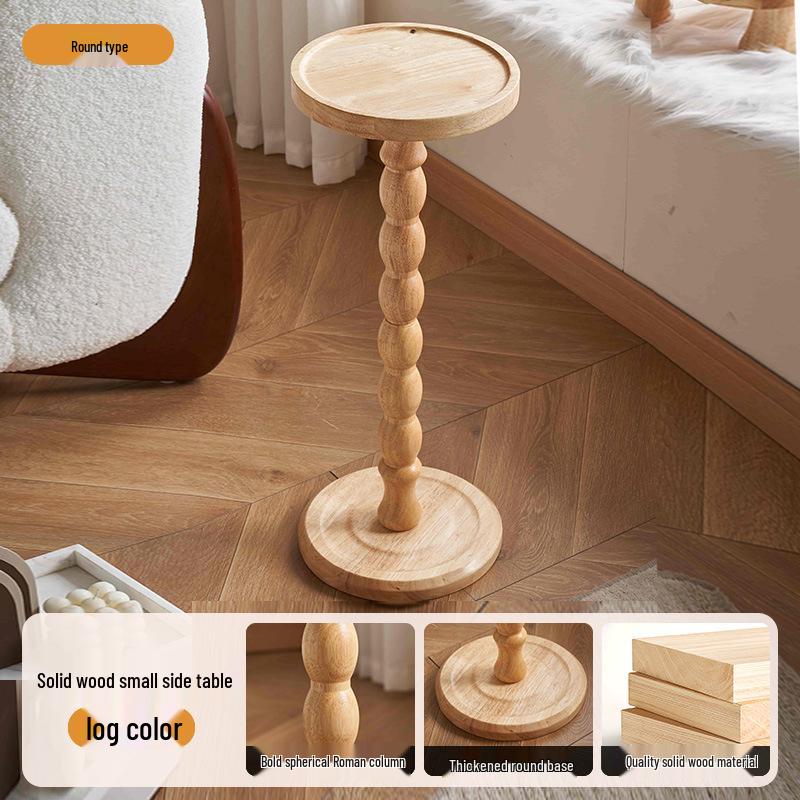 Retro Solid Wood Mini Coffee Table & Movable Side Table with Storage