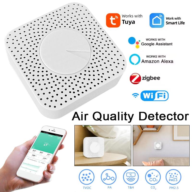 Tuya ZigBee 6 IN 1 Smart Wi-Fi Air Quality Detector PM2.5 Formaldehyde VOC CO2 Temperature Humidity Air Box Sensor Via Alexa