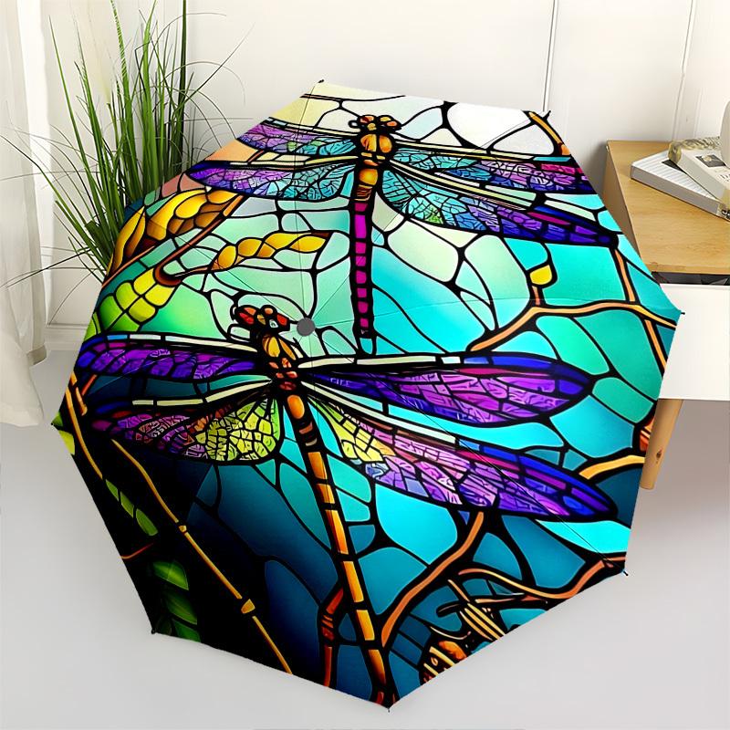 

Color Retro DragonfliesThemed Automatic Opening and Closing Umbrella 8 Ribs, Suitable for Leisure and Going Out, Outdoor Accessory, Gothic