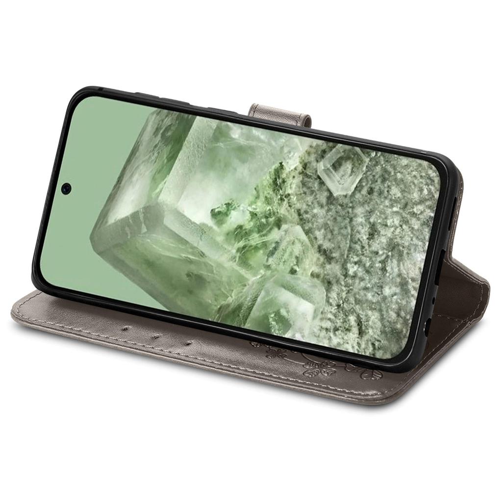 Kožené pouzdro pro Google Pixel 8a Kryt peněženky na telefon s čtyřlístkem