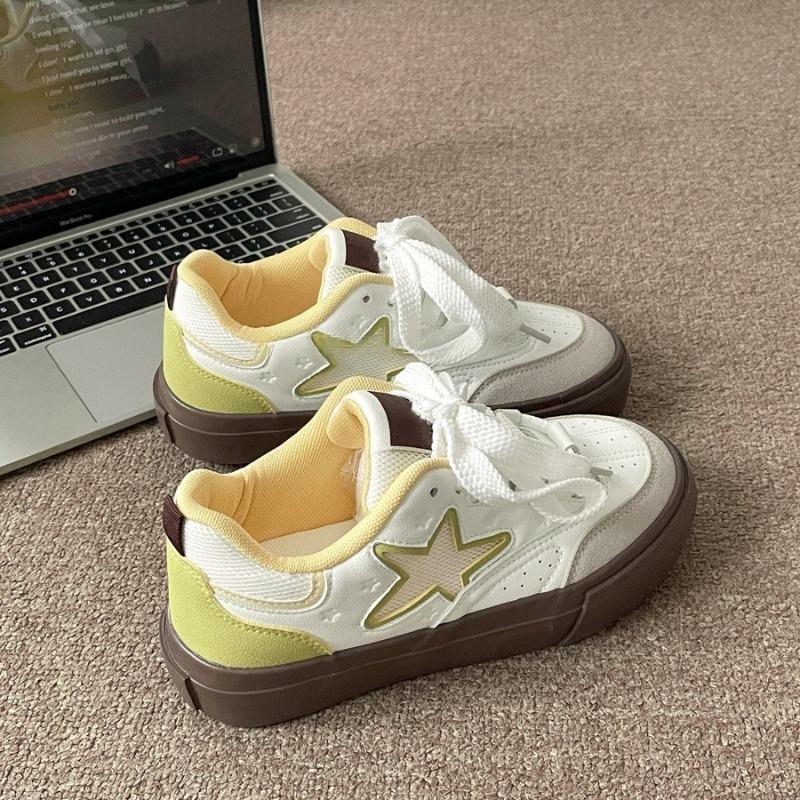 Retro platform white shoes women's spring and summer new round head casual lace-up board shoes women's tide