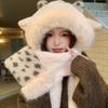 Polyester Leopard Print Lamb Fur Hat Set Warm Hat Scarf Gloves Set Outdoor Activity