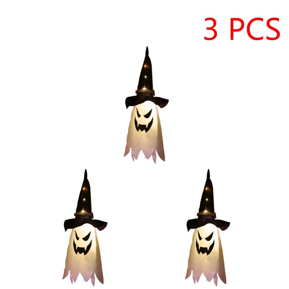 Halloween Decoration LED Flashing Light Festival Dress Up Glowing Wizard Ghost Hat Lamp Horror Atmosphere Decor Hanging Lantern