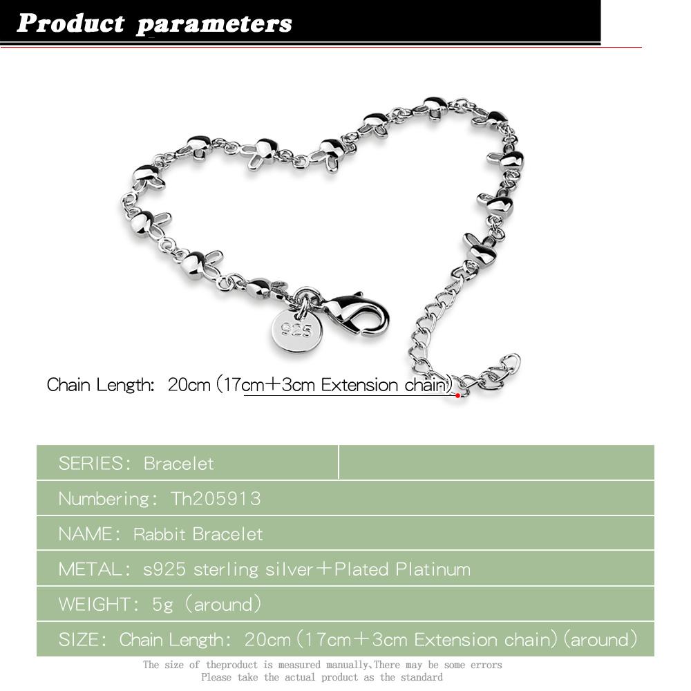 Women 100 %925 Sterling Silver Charm Bracelet Genuine Solid Silver Bracelet Cute Rabbit Girl Jewelry Hand Catenary Gift