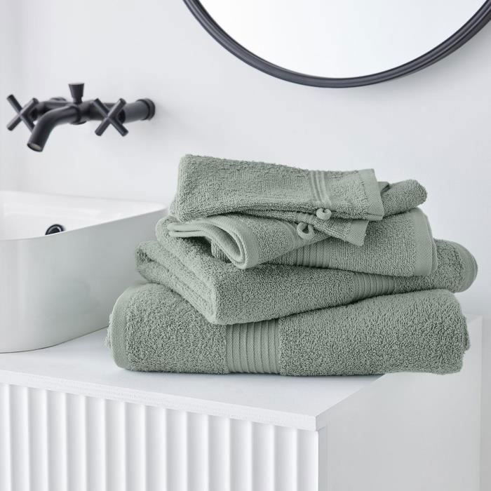 Lot de 10 Serviettes de Toilette - TODAY - 50 x 90 cm - 100 % Coton - Celadon
