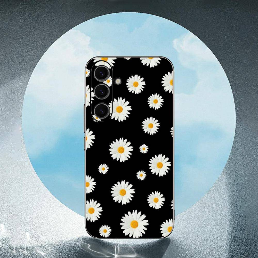 Daisy Flower For Samsung Galaxy S23 S24 S25 Ultra S22 Plus S21 Black Soft Case Waterproof Soft Case