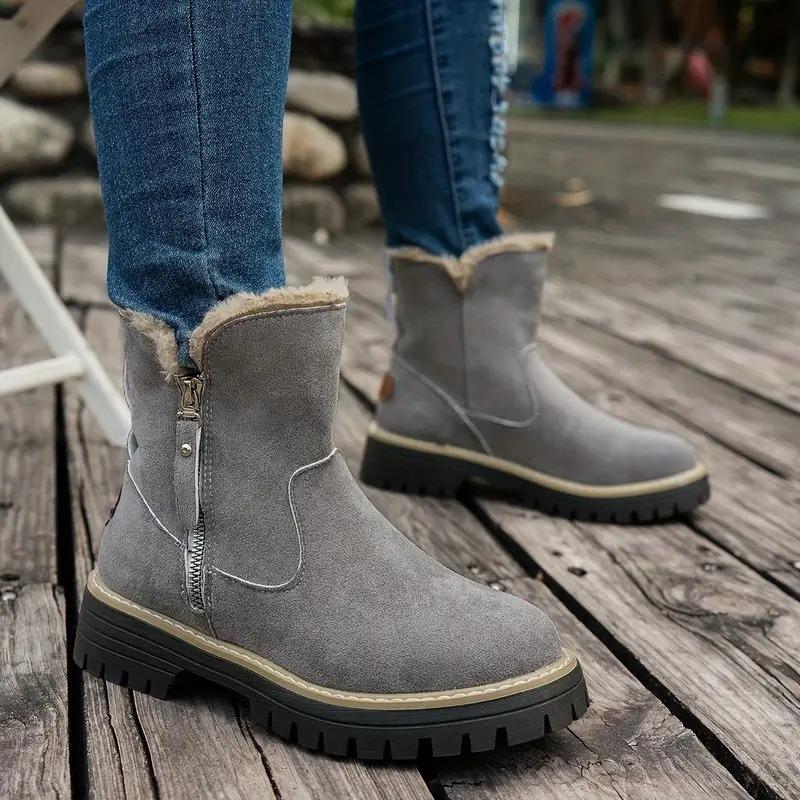 Women's Plus Size Non Slip Chunky Sole Mid Calf Martin Boots New Winter Faux Fur Lined Warmth-Enhanced Cotton Boots