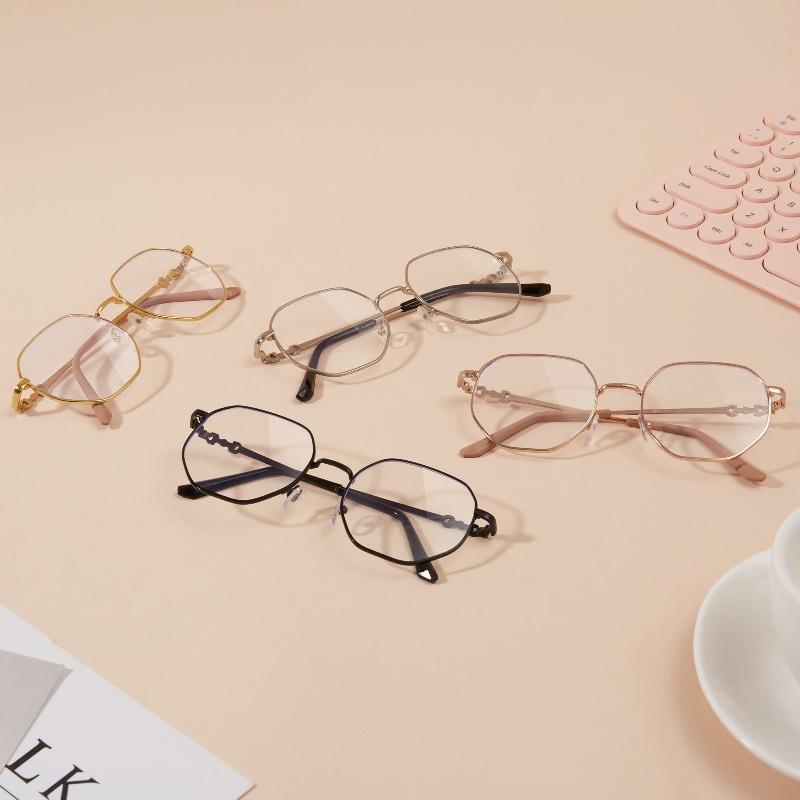 4PCS Ladies' Anti Blue Light Glasses Fashionable Eye Protection Color Changing Korean Version Octagonal Frame Design Metal Frame