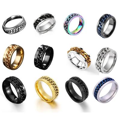 Rotatable Engraved Chain Bottle Opener Titanium Steel Ring for Men Durable Stainless Steel Wine Opener Ring