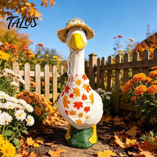 1 Set Autumn Porch Goose Outfit, Straw Hat And Maple Leaf Scarf, Fall Season Goose Costume for 23 Inch Goose Statue Outdoor Yard Lawn Garden Decor