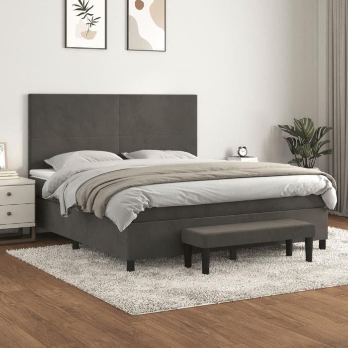 VidaXL Lit à sommier tapissier et matelas Gris foncé 160x200cm Velours - Modèle 3137732