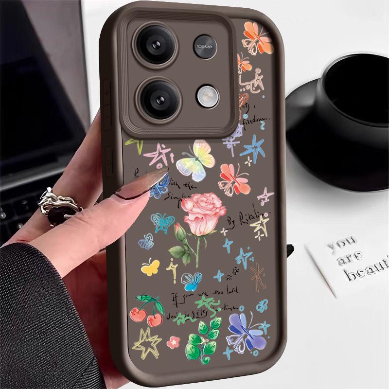 

Чехол для телефона с цветочным принтом для Xiaomi 13T 11T Poco F6 X6 Pro Redmi Note 13 12 11 10 Pro, мягкий матовый противоударный чехол-бампер из ТПУ для защиты объектива Redmi Note 13 4G чёрный