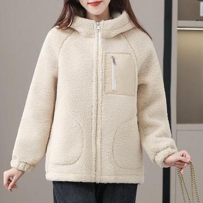Coat Women's Warm Hooded Cotton Coat Particles Plus Velvet Loose Autumn and Winter Women's Woolen Coat Thickened Plus Size