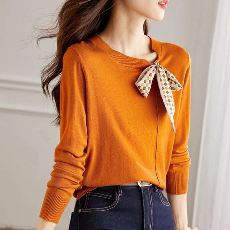 

DAFIFY Женская мода повседневная осень-зима однотонный принт длинный рукав О-образный вырез свитера Size: One Size