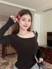 Korean Autumn/Winter Square Collar Long-Sleeve Velvet T-Shirt with Chest Pads for Women - Slim, Versatile, Warm Bottoming Top