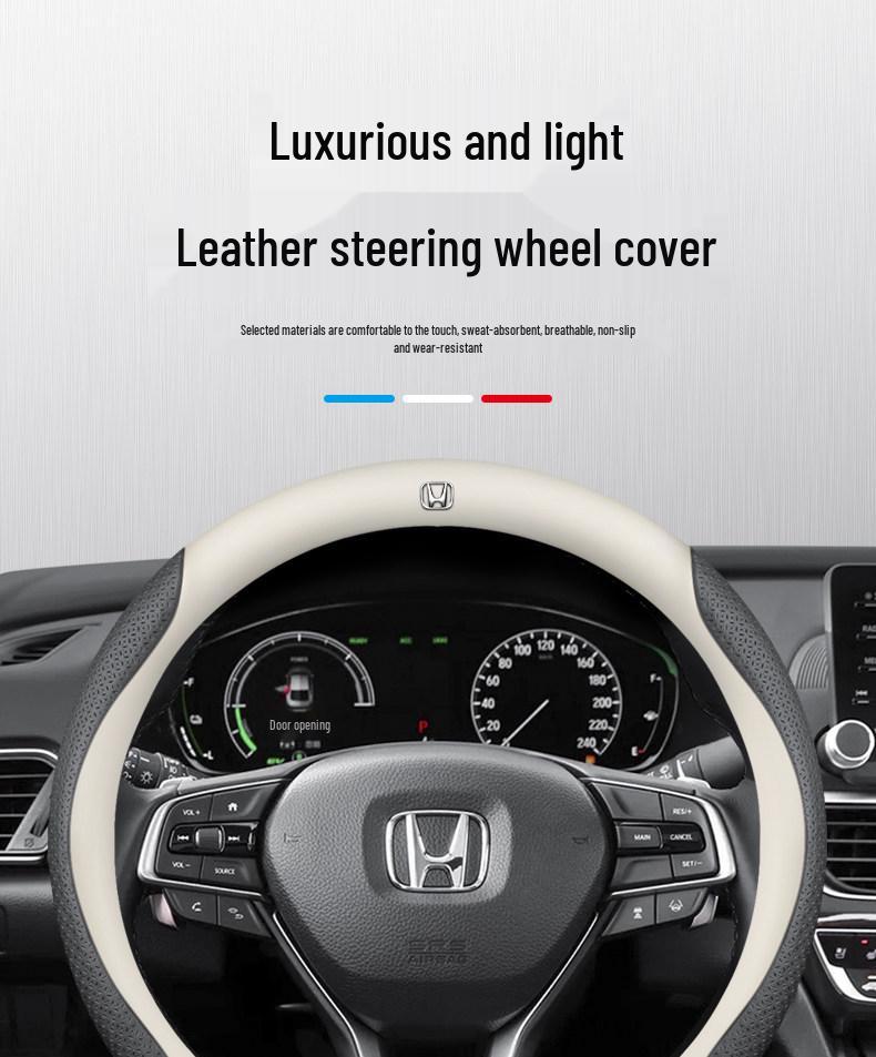 Genuine Leather Steering Wheel Cover for Honda Jien Rui Gienia 17/18/19 Models - All Seasons Universal Fit