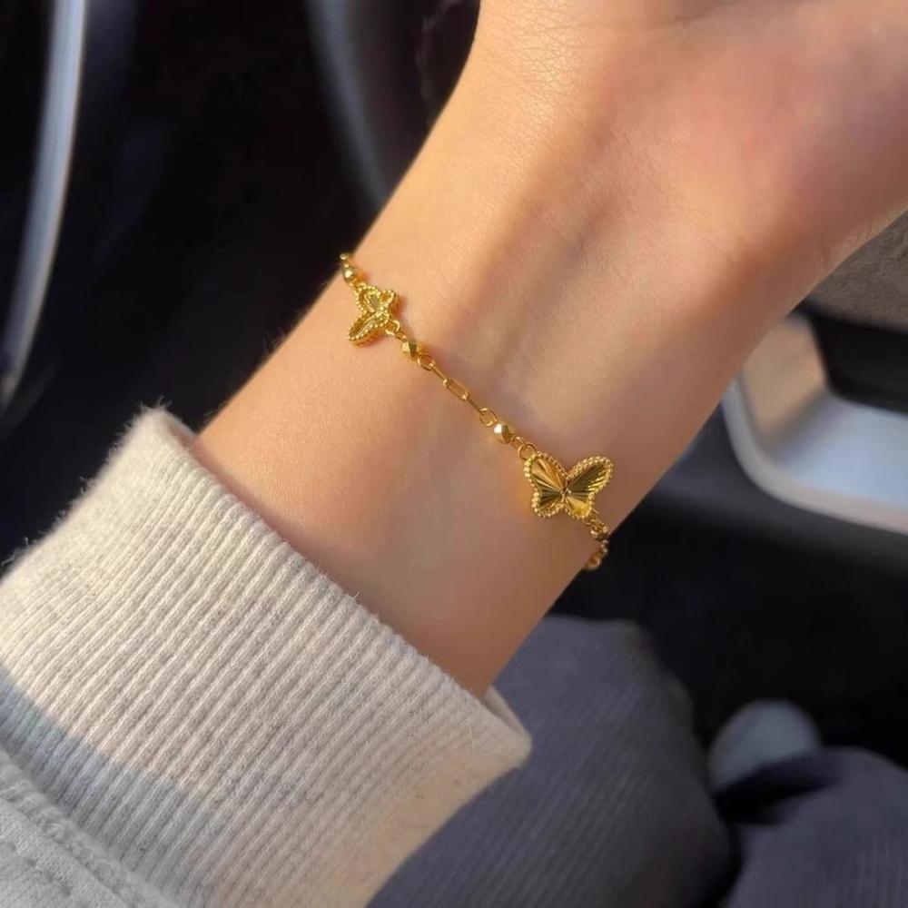 Yellow Gold Color Butterfly Link Chain Bracelets for Women Pulsera Femme Wristband New Fashion Jewelry Accessories Party Gifts