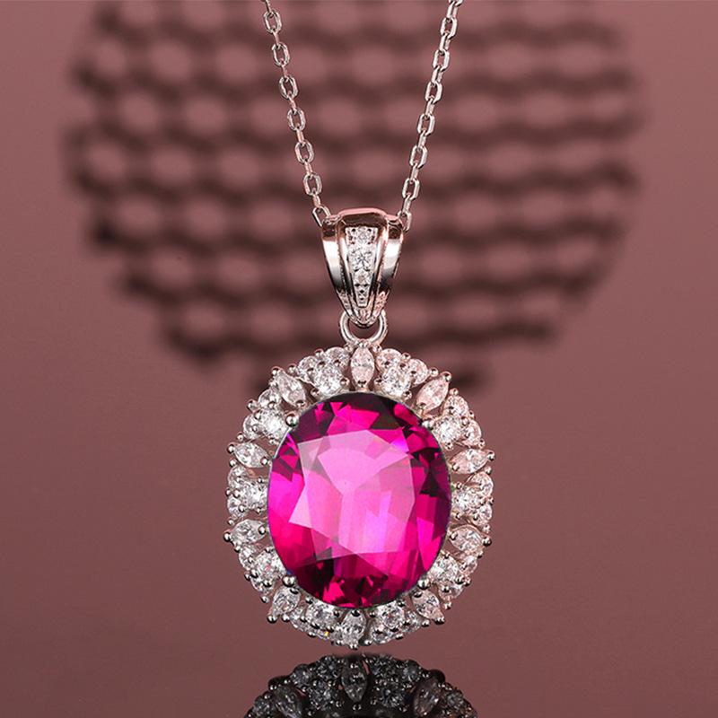 Noble European Luxury Ruby, Sapphire, and Diamond Pendant Necklace in 925 Sterling Silver for Women 925 Sterling Silver