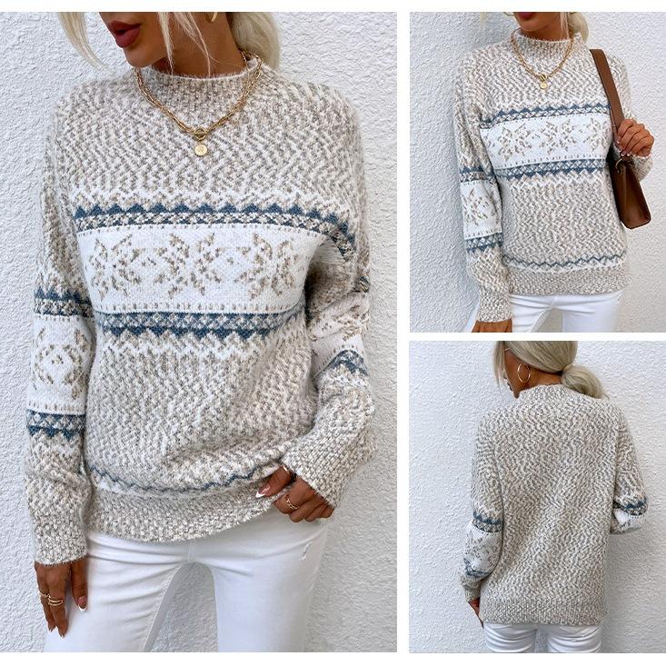 Popular OZON autumn and winter women's clothing Christmas snowflake pattern semi-turtleneck sweater needle