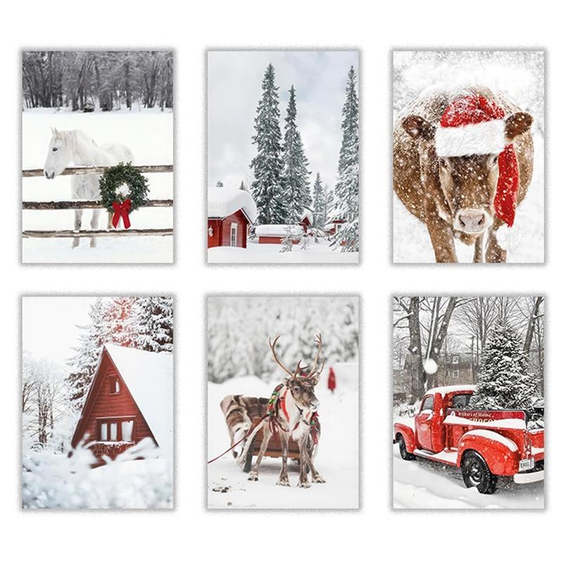 6pcs Santa Claus and Snowman Wall Art Canvas Painting Nordic Winter Snow Scene Prints Poster Living Room Bedroom Christmas Decor