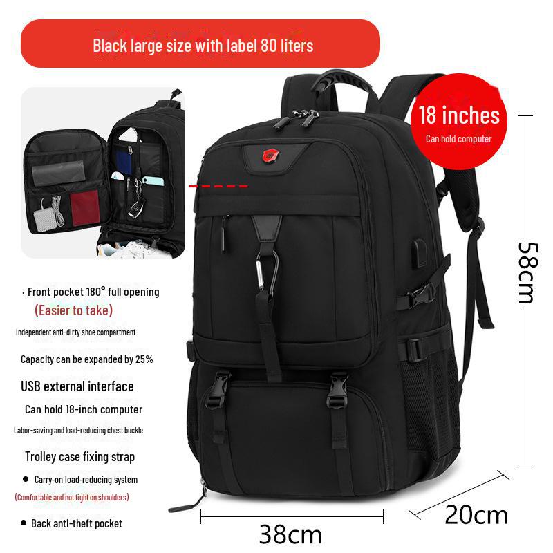 Sac à dos de voyage et d'alpinisme pour homme, capacité extra-large de 80 L