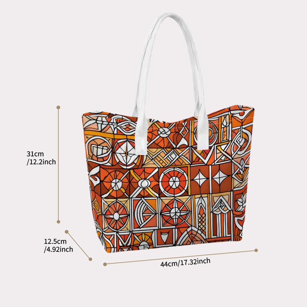 Geometric Print Tote Bag Retro Casual Large Capacity Daily Shoulder Handbag Portable Shopping Purse