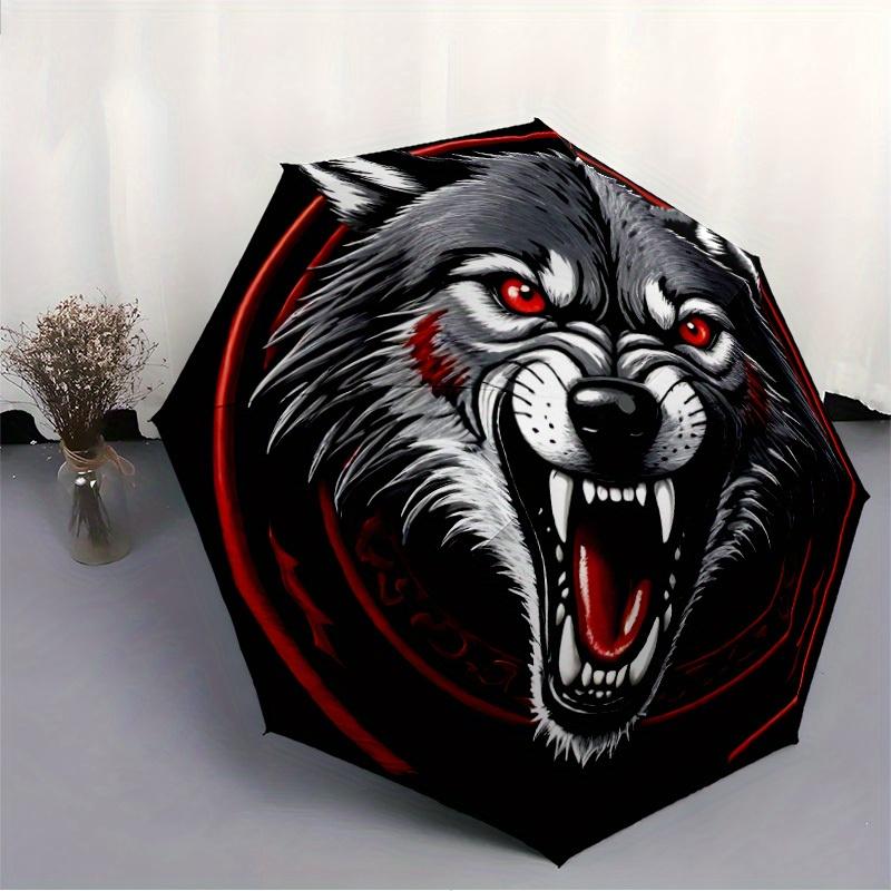 1pc Wolf Pack Compact Travel Umbrella, Automatic Folding Lightweight Windproof 8-Bone Reinforced Design, Portable for Backpack Durable Canop