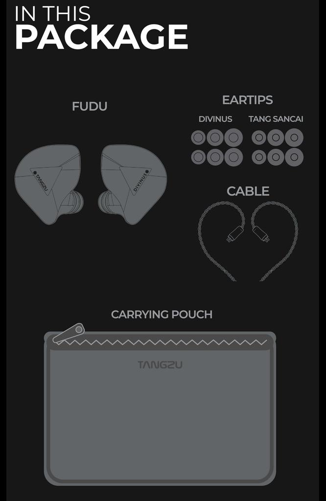 TANGZU X DIVINUS FUDU Balanced Connection Wired Earphones with Earpieces Black 4.4mm
