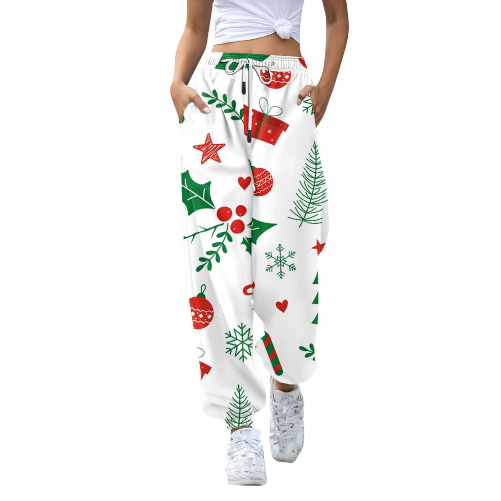 Women's Casual Fashion Christmas Printed Casual Sweatpants Elastic Waist Drawstring Pants