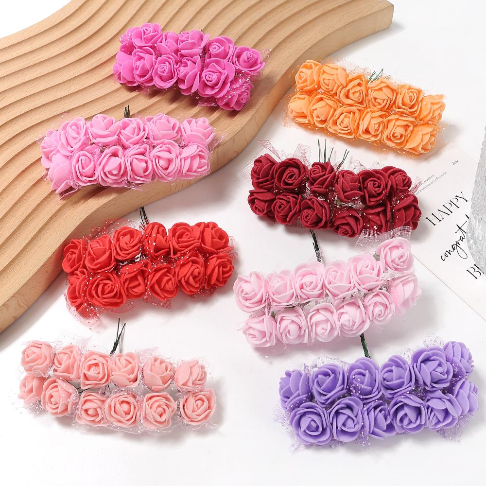 12/36/60Pcs Rose Artificial Flowers Bouquet Foam Fake Flowers Wedding Decoration for Home Room Decor DIY Craft Gifts Accessory