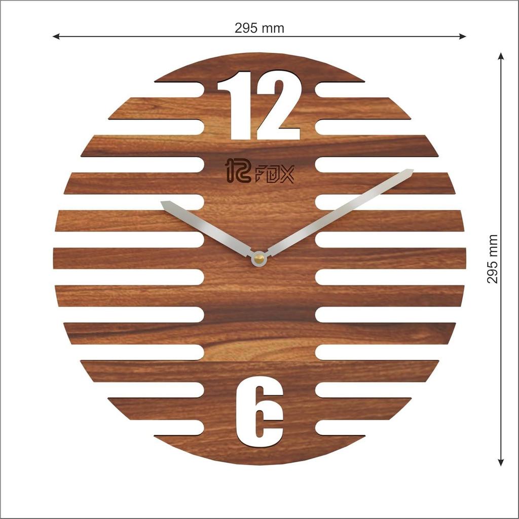 Sunset Design 12 Inch Handcrafted Stylish Elegant Analog Wooden Wall Clock for Living Room Hall Bedroom Office Gifting Asian Red Textured Wood