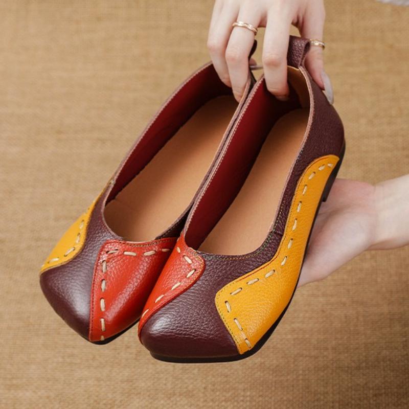 Fashion Fashion Patchwork Stitching Brand Designer Shoes Comfort Soft Leather Soft Bottom Casual Shoes Elegant Square Toe Shallow Flats