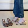Outside temperament square head thin strap thin heel women's summer cool slippers beautiful French cross high heel open toe Roman sandals