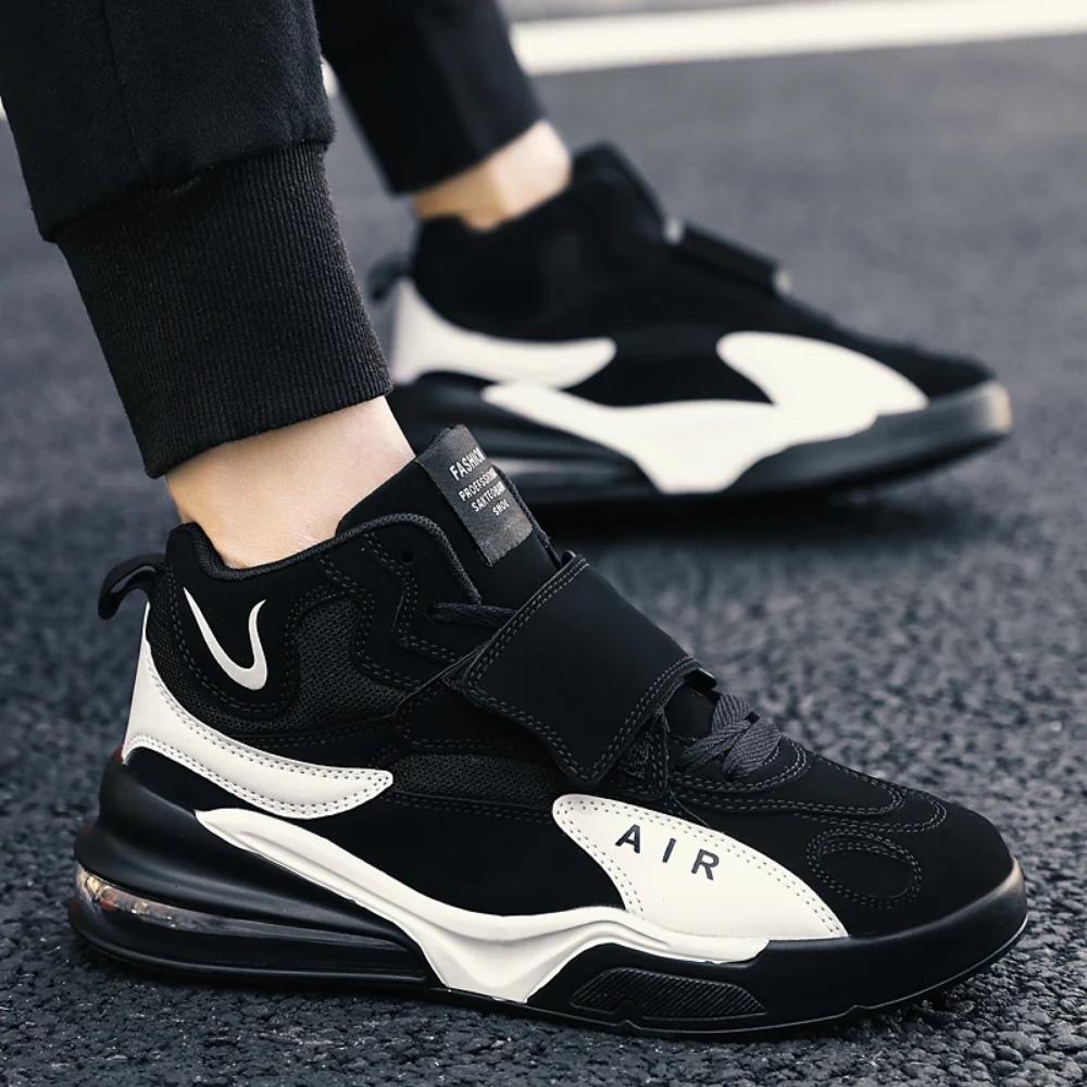 

2025 Spring And Autumn Black And White Men s Shoes High-Top Shock Absorption Blue Ball Sports Shoes Leather Non-Slip Shoes 45 чёрный