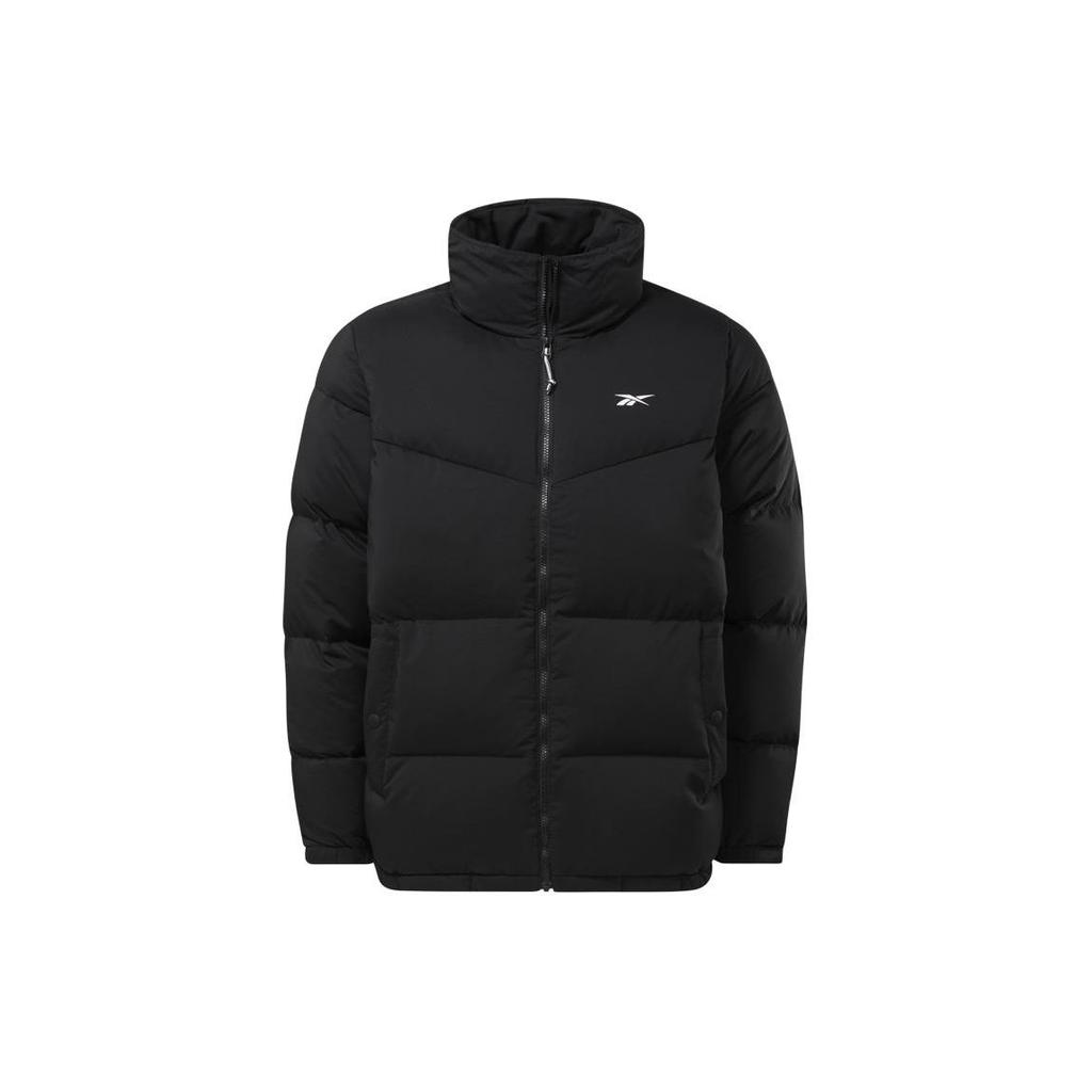 Reebok Jednobarevná bunda se stojáčkem, teplá, na zip, péřová bunda, unisex bundy, černá HS3887